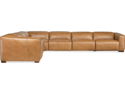 Fresco 6-Seat Power Reclining Leather Sectional in Zen Caramel Brown