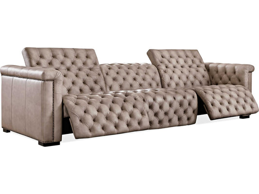 Heritage Grandier Power Recliner Tufted Giovanni Taupe Dark Wood Beige Leather Sofa with Headrest