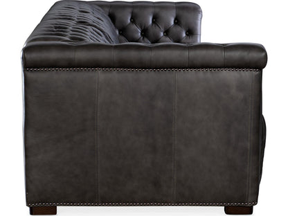 Savion Grandier 3-Seat Power Reclining Sofa with Power Headrest in Bellagio Gravel Leather