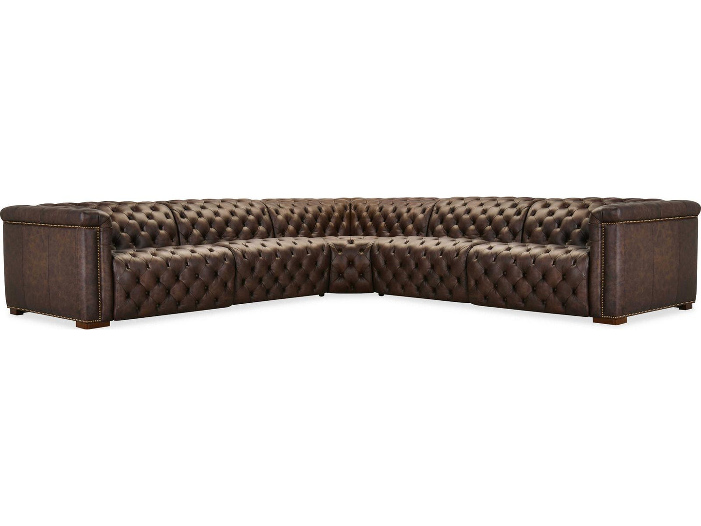 Savion Deux 5-Seat Power Reclining Leather Sectional in West Saddlewood Brown