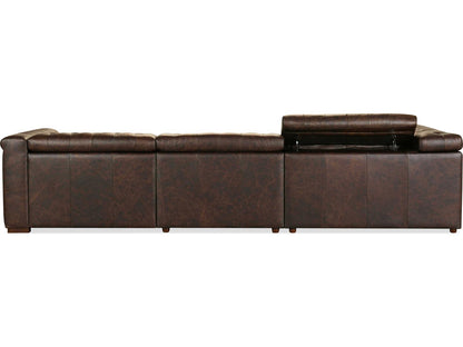 Savion Deux 5-Seat Power Reclining Leather Sectional in West Saddlewood Brown