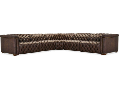 Savion Deux 5-Seat Power Reclining Leather Sectional in West Saddlewood Brown