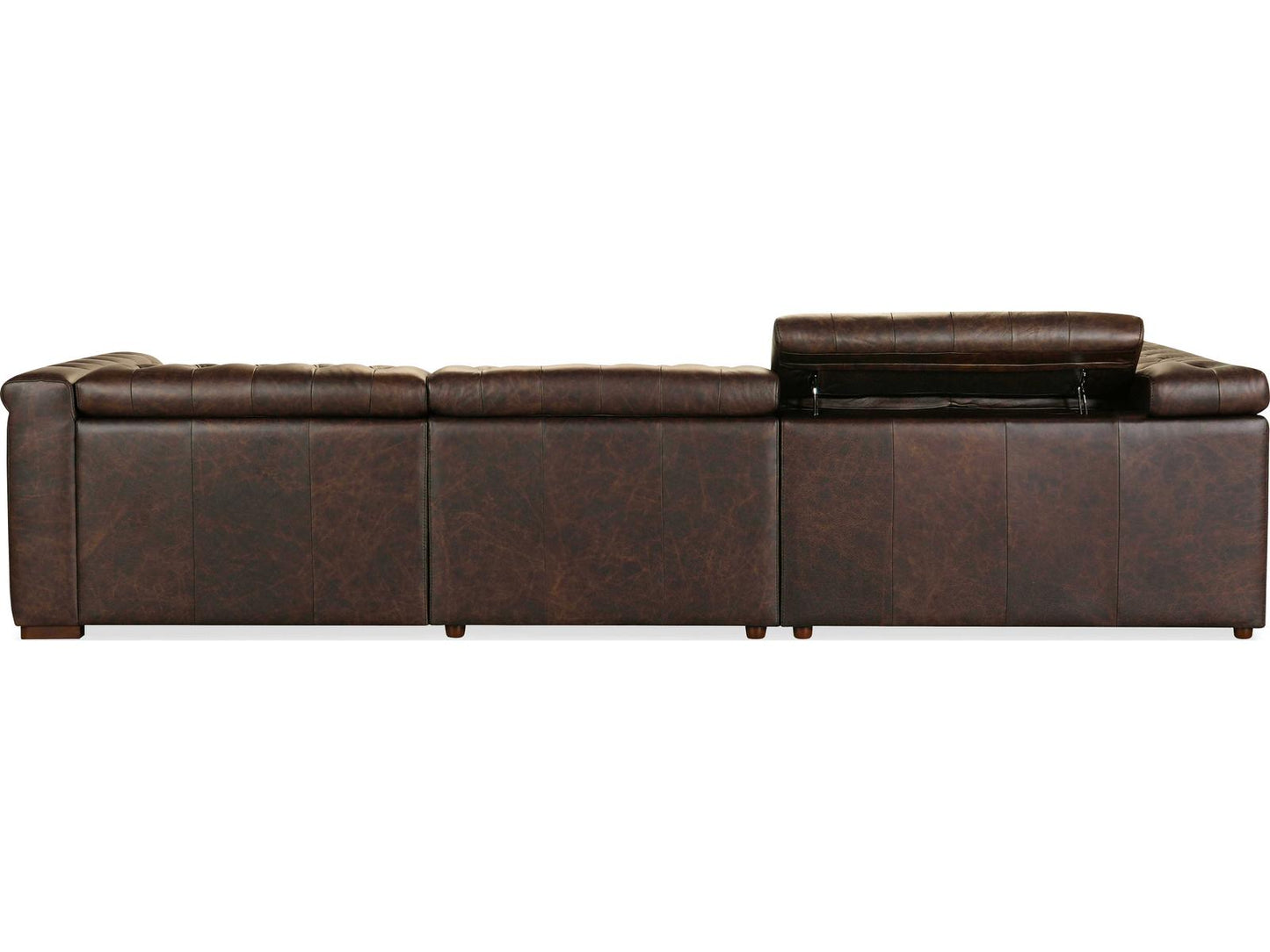 Savion Deux 5-Seat Power Reclining Leather Sectional in West Saddlewood Brown