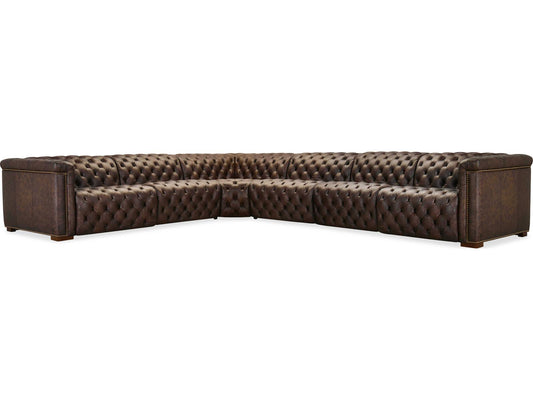 Savion Deux 6-Seat Power Reclining Sectional Sofa in West Saddlewood Leather
