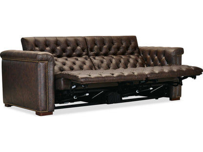 Savion Deux Power Reclining Leather Sofa with Power Headrests in West Saddlewood