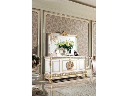 E-62 87 Inch Solid Wood Sideboard with Walnut Accents and Gold Inlay