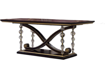 E-71 Rectangular Wood Dining Table in Walnut with Gold Accents
