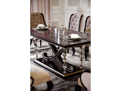 E-71 Rectangular Wood Dining Table in Walnut with Gold Accents