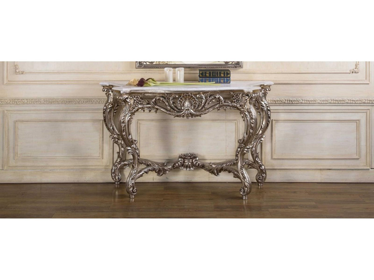 Fon Rectangular Wood Console Table with Silver Inlay