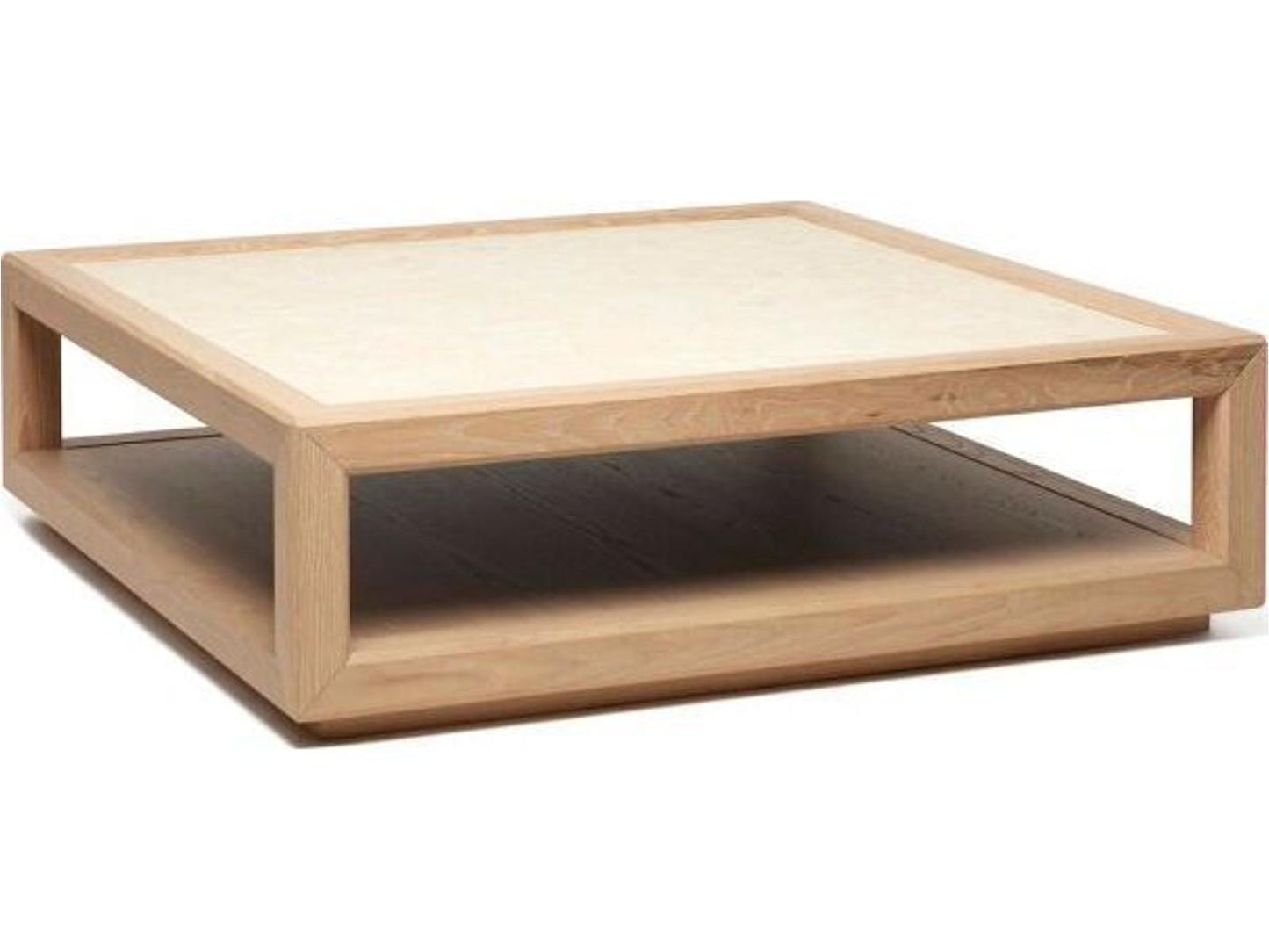 Walsh Square Marble Coffee Table with Saddle Honey Oak Base