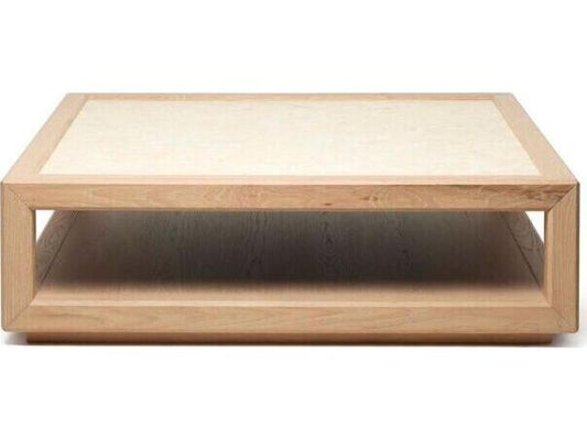 Walsh Square Marble Coffee Table with Saddle Honey Oak Base