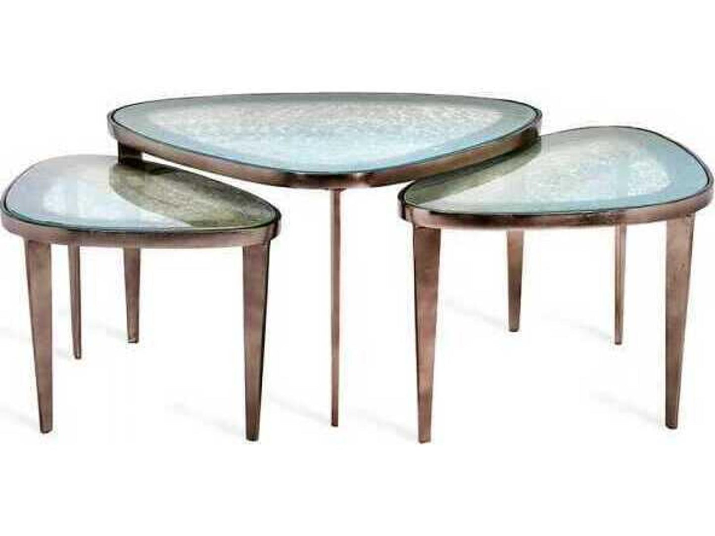 Jan 3-Piece Glass Coffee Table Set in Antique Nickel and Blue Grey