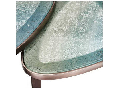 Jan 3-Piece Glass Coffee Table Set in Antique Nickel and Blue Grey