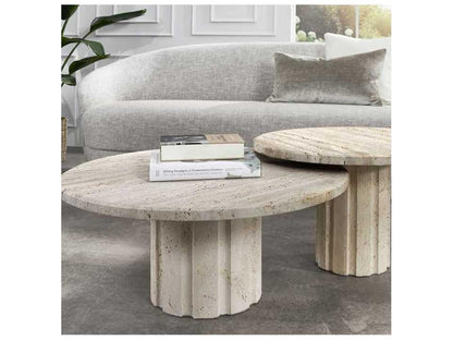Amerigo Round Raw Travertine Coffee Table