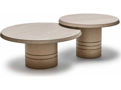 Hunt Bunching Round Wood Coffee Tables in Cliffside Grey and Classic Bronze