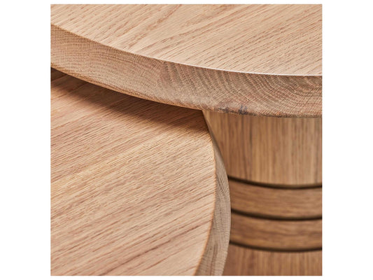 Hunt Bunching Round Oak Coffee Tables in Simply Natural and Classic Bronze