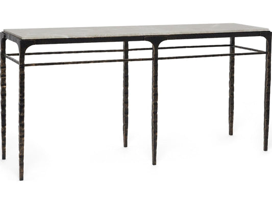 Channing Rectangular Console Table in Gilded Dark Bronze and Emperador Grey Marble