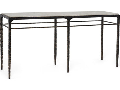 Channing Rectangular Marble Gilded Dark Bronze Emperador Grey Console Table