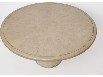 Harperly 60-Inch Round Dining Table Washed Taupe Oak and Aged Bronze