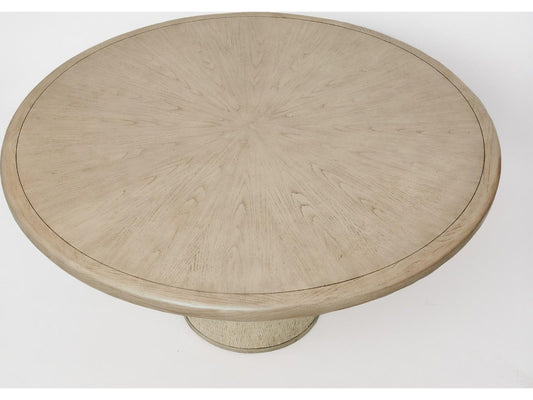 Harperly 60-Inch Round Dining Table Washed Taupe Oak and Aged Bronze
