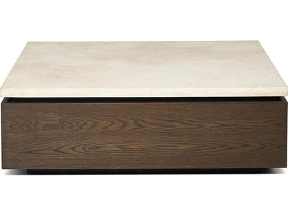 Branford Square Marble Honey Coffee Table with Mocha Oak Base