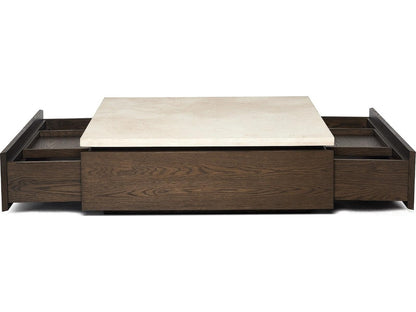 Branford Square Marble Honey Coffee Table with Mocha Oak Base