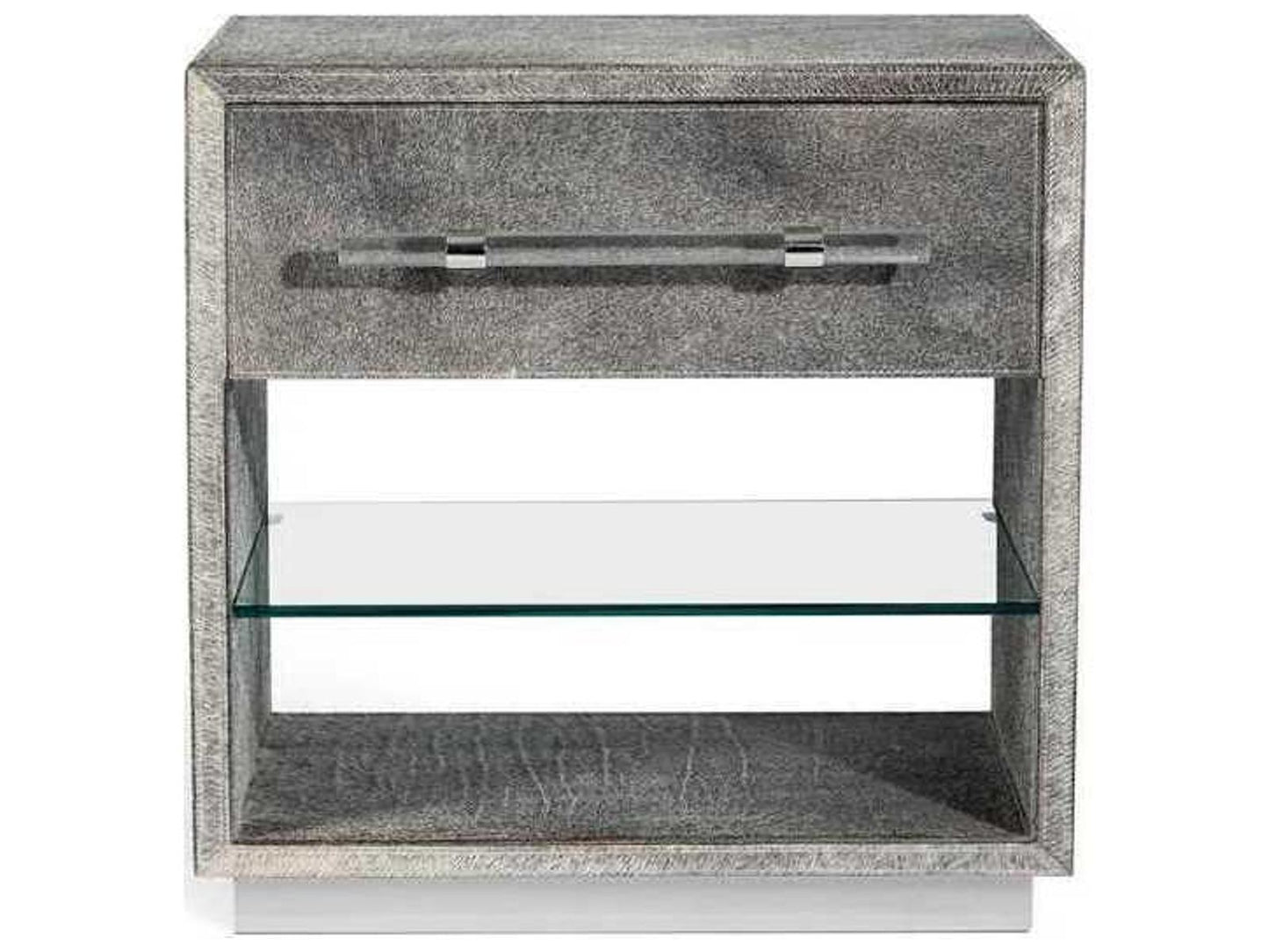 Cassian 1-Drawer Nightstand Natural Hide Polished Nickel Clear Acrylic