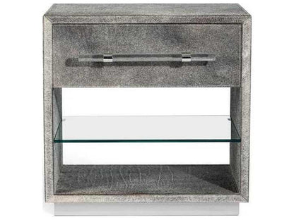 Cassian 1-Drawer Nightstand Natural Hide Polished Nickel Clear Acrylic
