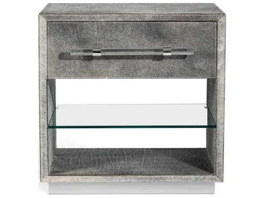 Cassian 1-Drawer Nightstand Natural Hide Polished Nickel Clear Acrylic