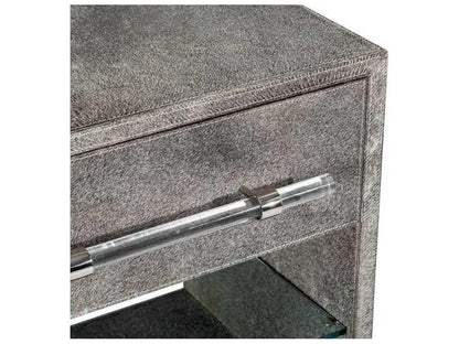 Cassian 1-Drawer Nightstand Natural Hide Polished Nickel Clear Acrylic