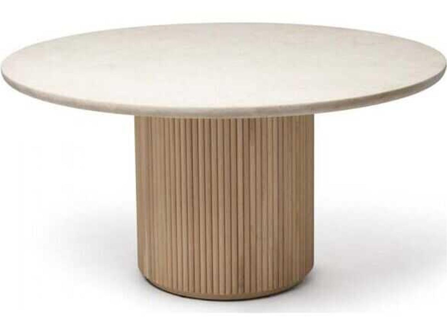 Laurel Round 60-Inch Dining Table with Honey Marble Top and Saddle Oak Base