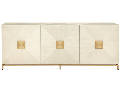Gaspard 84-Inch Sisal Wood Metal Buffet Sideboard in Latte and High Gloss Navy