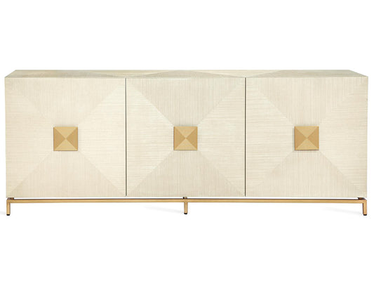 Gaspard 84-Inch Sisal Wood Metal Buffet Sideboard in Latte and High Gloss Navy