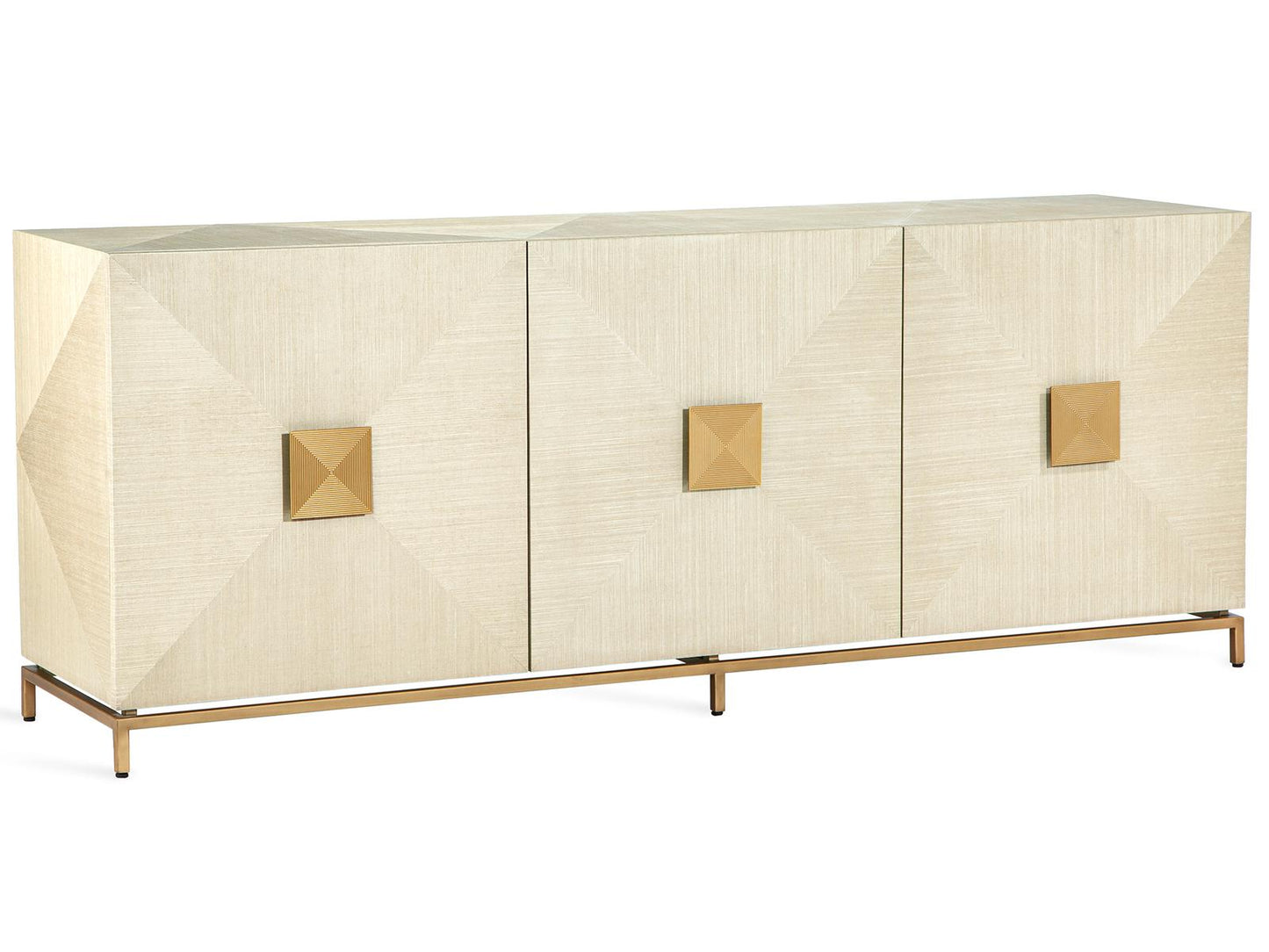 Gaspard 84-Inch Sisal Wood Metal Buffet Sideboard in Latte and High Gloss Navy