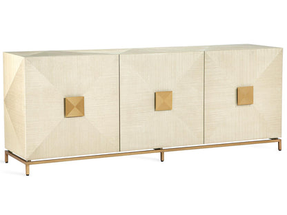 Gaspard 84-Inch Sisal Wood Metal Buffet Sideboard in Latte and High Gloss Navy
