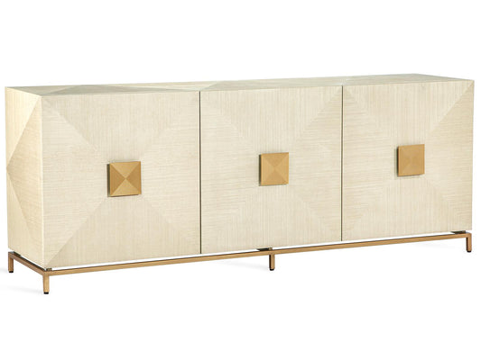 Gaspard 84-Inch Sisal Wood Metal Buffet Sideboard in Latte and High Gloss Navy