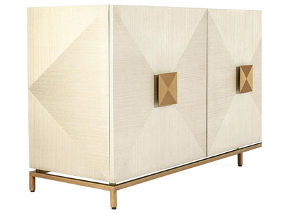 Gaspard 84-Inch Sisal Wood Metal Buffet Sideboard in Latte and High Gloss Navy