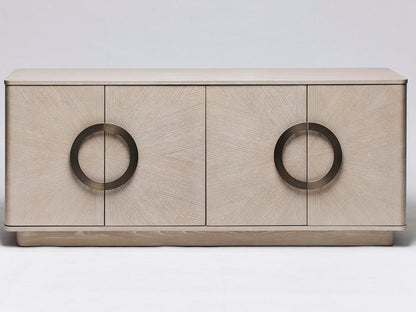Cabot 71-Inch Oak Wood Sideboard with Brushed Steel Accents
