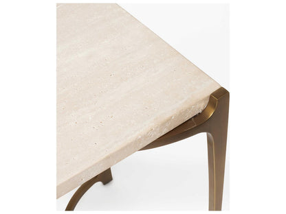 Beaumont Rectangular Stone Raw Travertine Golden Bronze Console Table