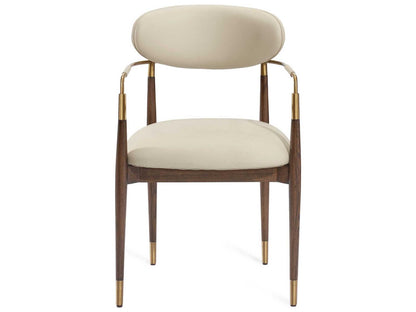 Cidra Walnut Wood Beige Arm Dining Chair
