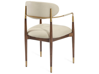 Cidra Walnut Wood Beige Arm Dining Chair