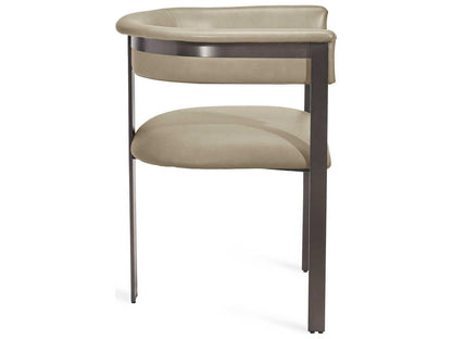 Darcy Leather Upholstered Arm Dining Chair in Beige and Graphite