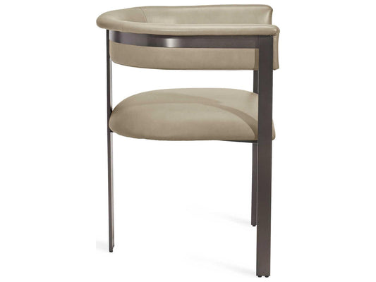Darcy Leather Upholstered Arm Dining Chair in Beige and Graphite