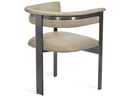 Darcy Leather Upholstered Arm Dining Chair in Beige and Graphite