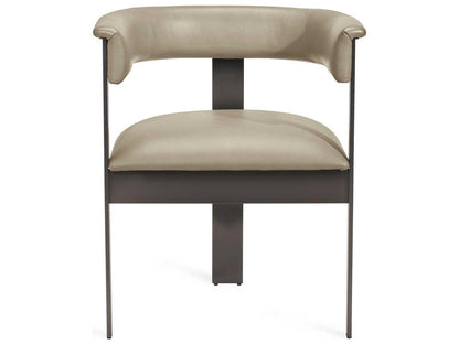 Darcy Leather Upholstered Arm Dining Chair in Beige and Graphite