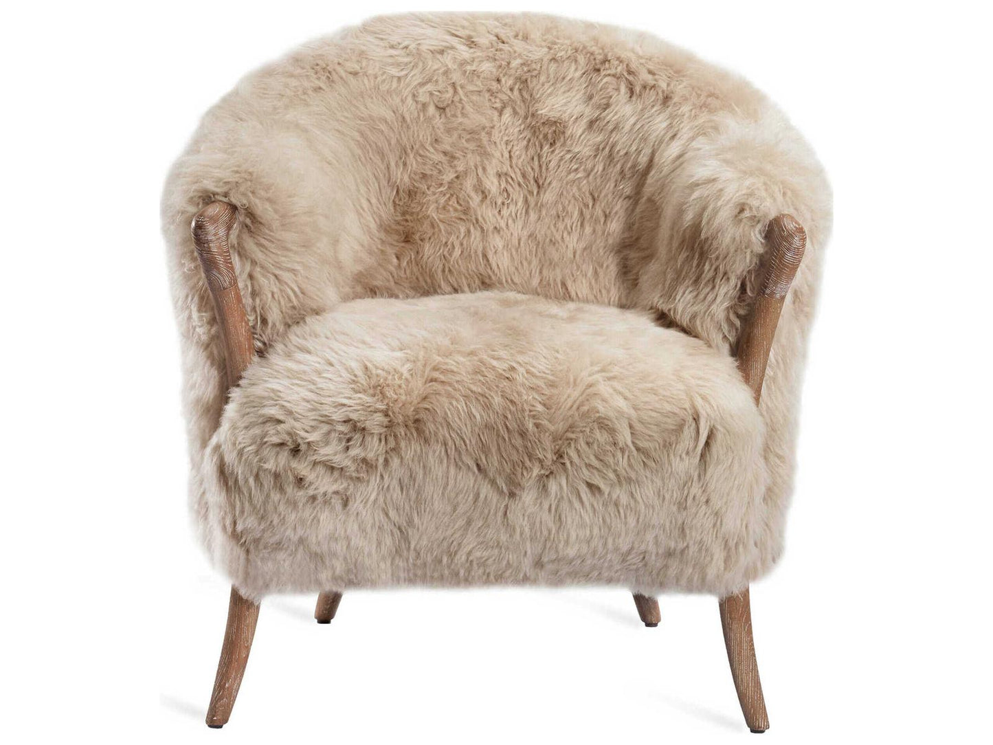 Ilaria Fur Beige Accent Chair with Autumn Brown Wood Frame