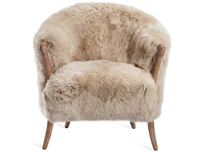 Ilaria Fur Beige Accent Chair with Autumn Brown Wood Frame