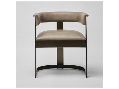 Darcy Gray Leather Arm Dining Chair with Antique Bronze Frame