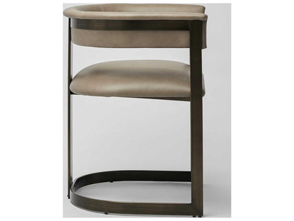Darcy Gray Leather Arm Dining Chair with Antique Bronze Frame
