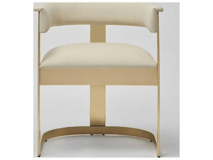 Darcy Beige Leather Arm Dining Chair with Antique Bronze Legs